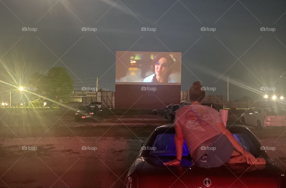 Drive in movie theater on a clear night