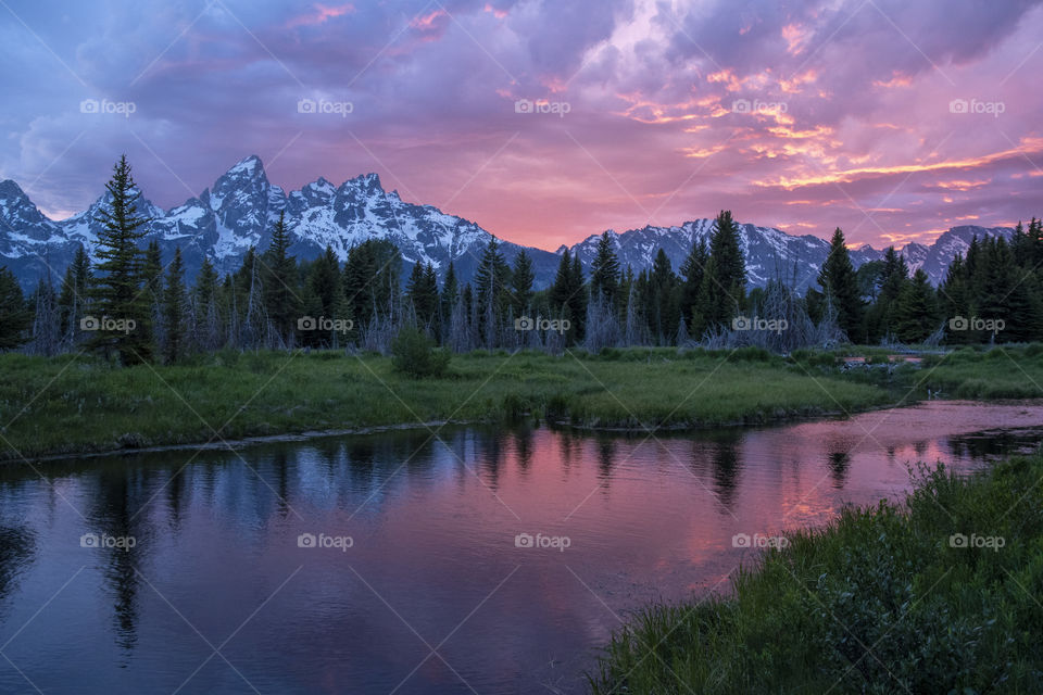 Sunset in the Grand Teton mountain range