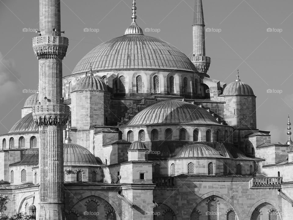 Black and white architecture . The Blue Mosque in black and white
