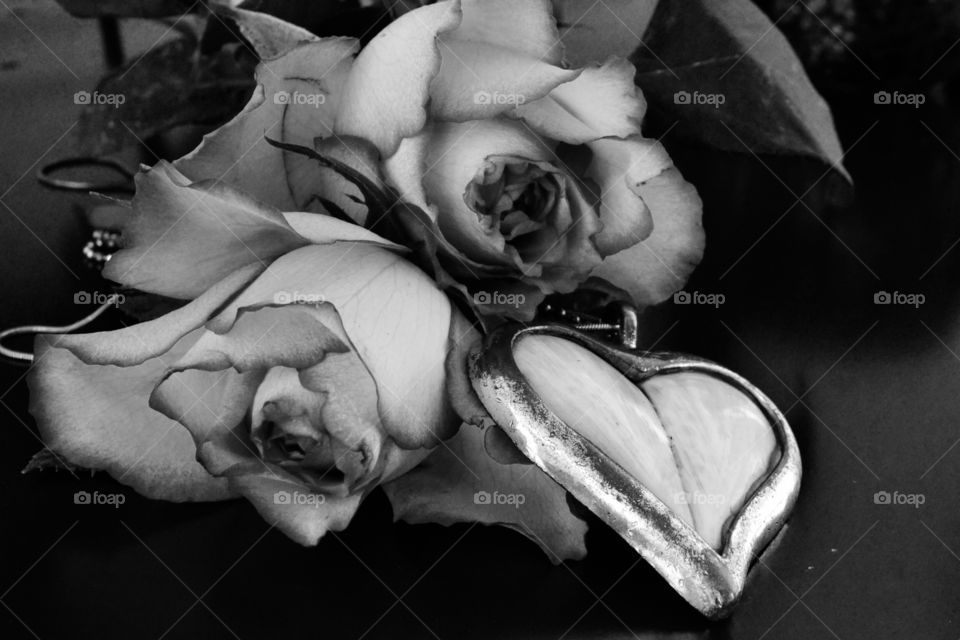 Blackandwhite roses and heart