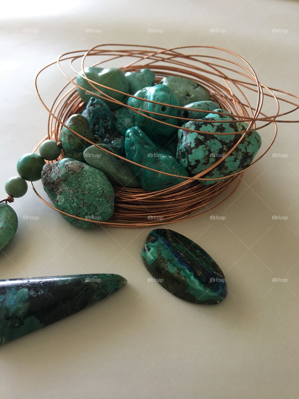 Turquoise beads and cabochon with copper wire