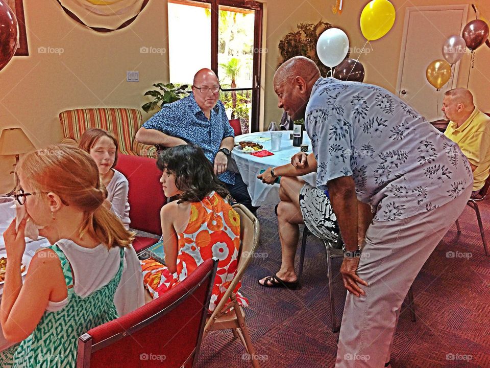 Dinner with friends . Dinner with friends of all ages.