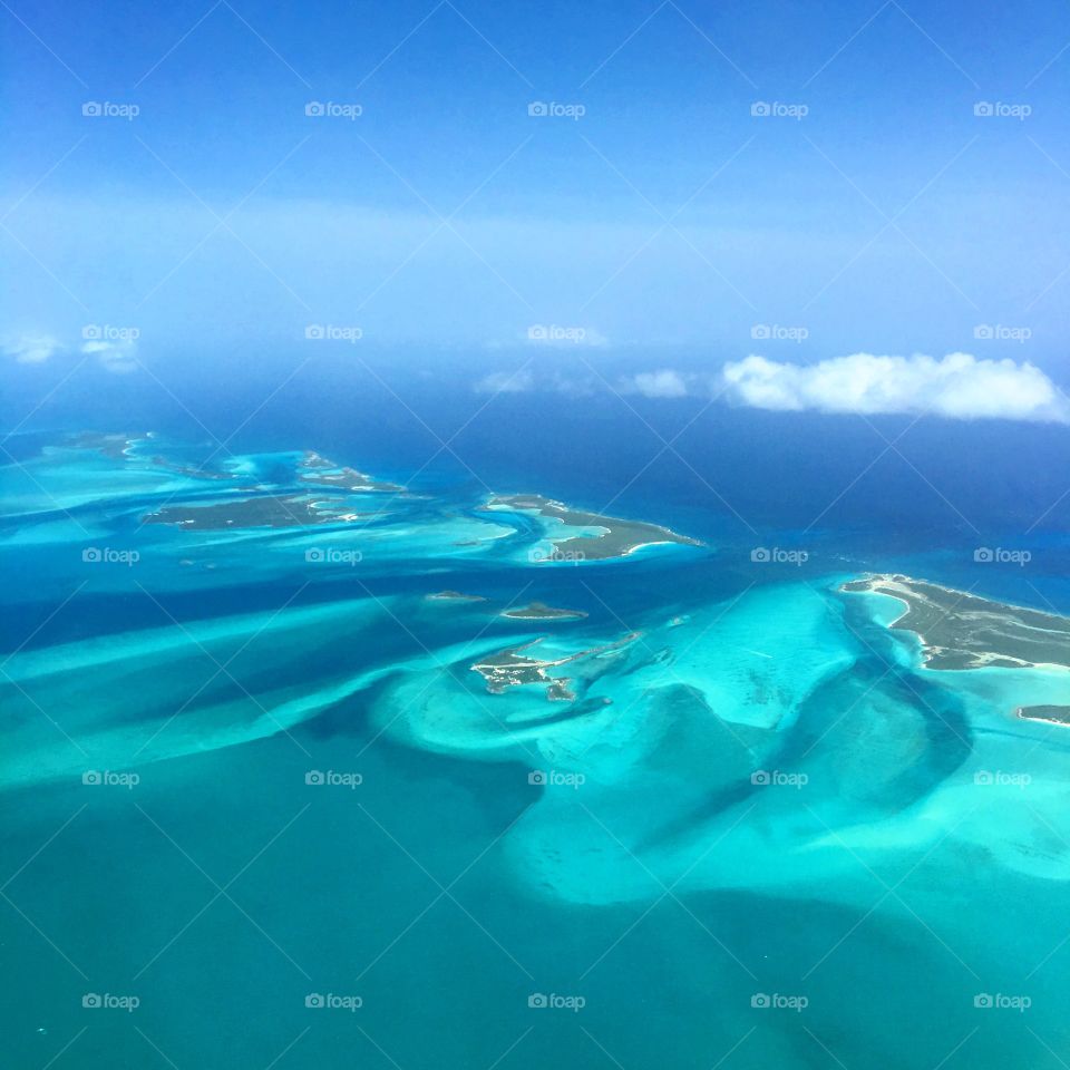 View of the Exumas, Bahamas from above 