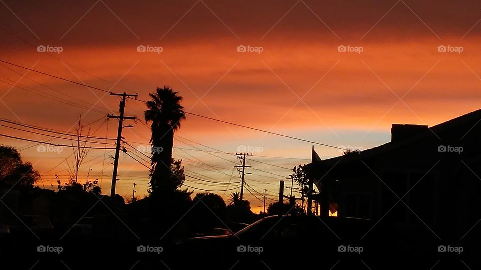 sunset in suburbs