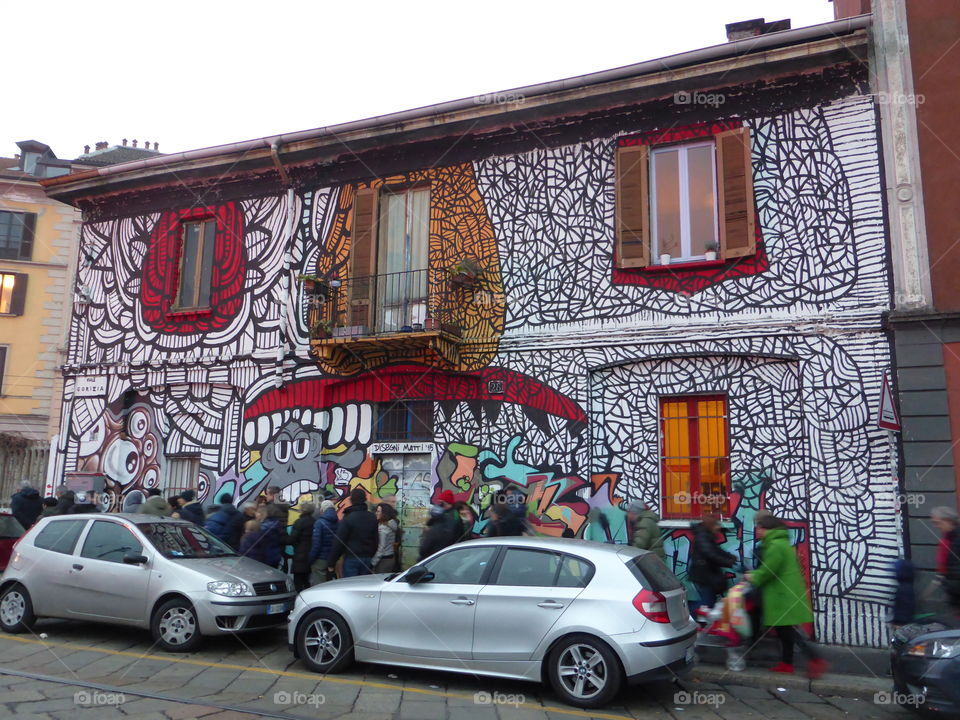 A funny painting house in the city of Milan,Italy