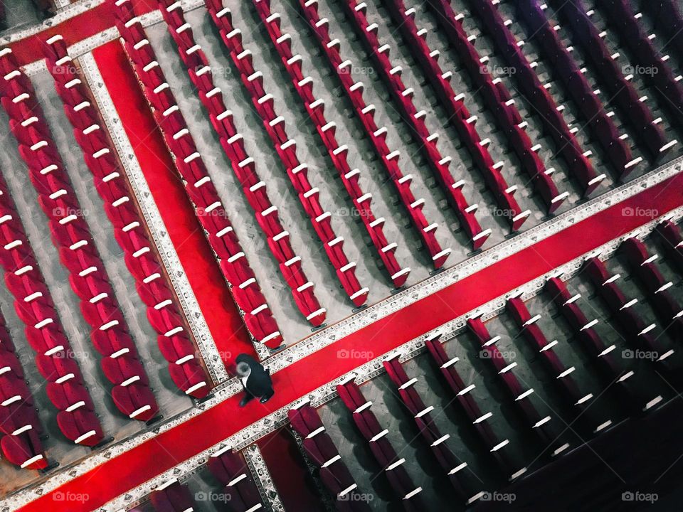 Rows of red Theater seats 