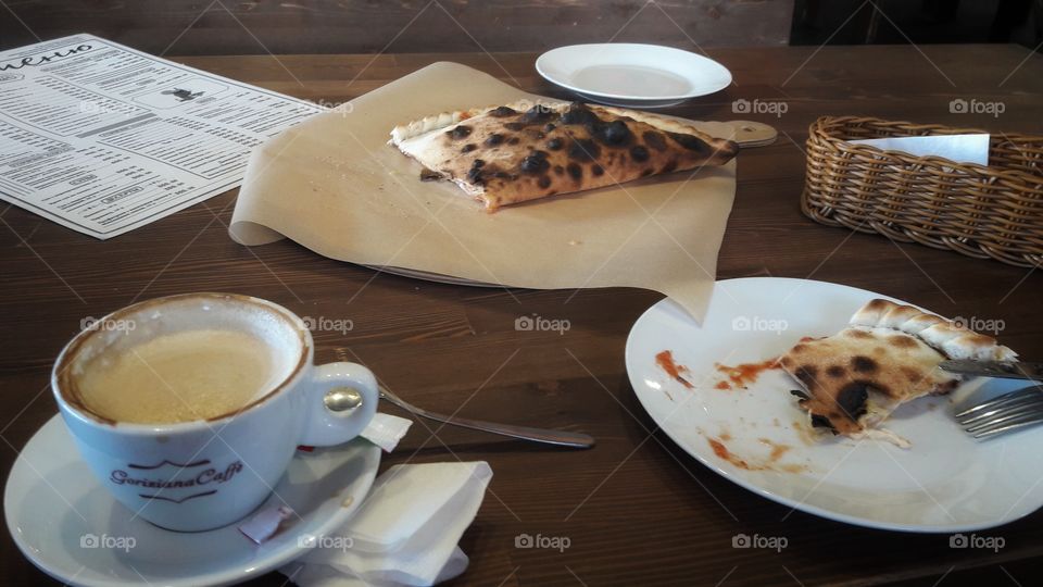 Pizza table Coffee served drink view