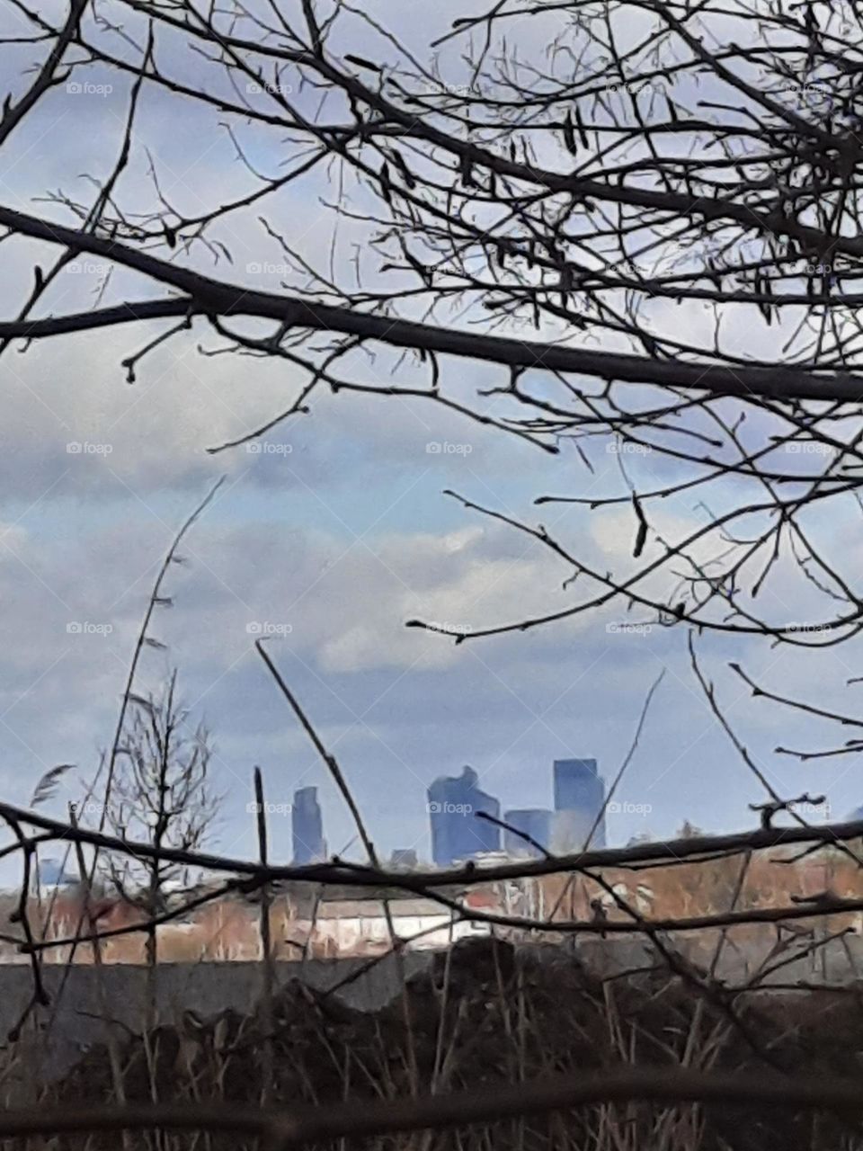 blue hazy silhouettes of skyscrapers