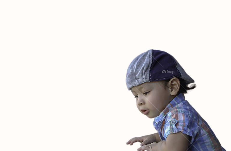 Isolated Portrait of a boy, Asian Age 2 years on a white background .