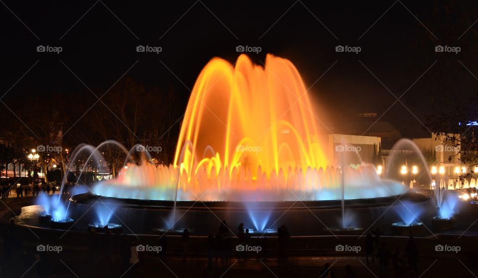 The Magic Fountain in Barcelona, Spain. Water show with colors and music