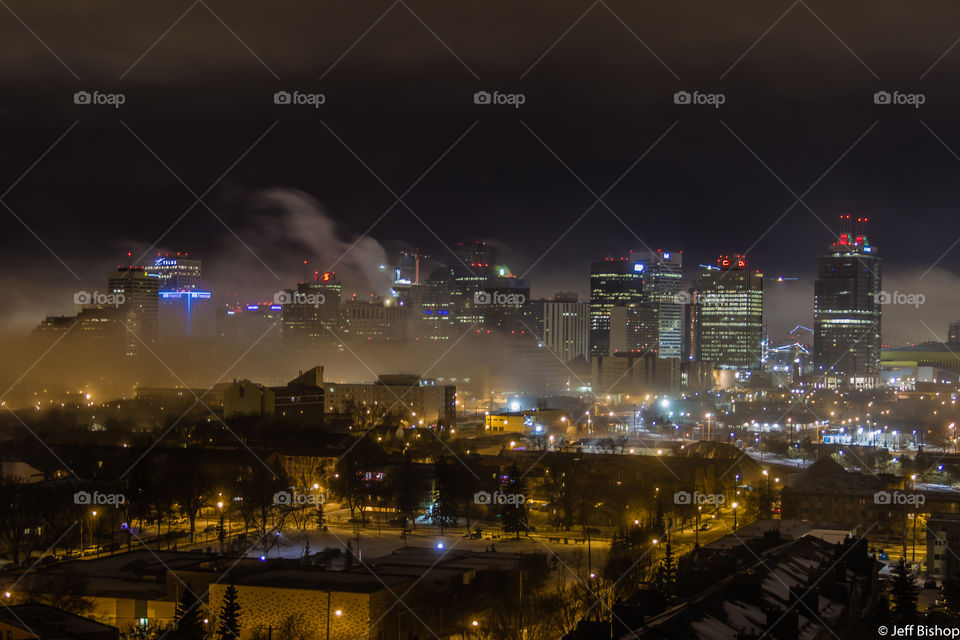 Fog bank rolling in the city of Edmonton