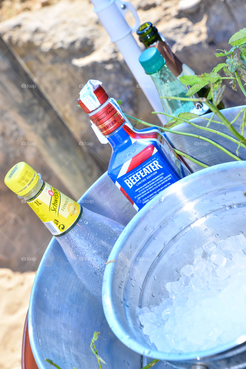 Drinks in an ice bucket