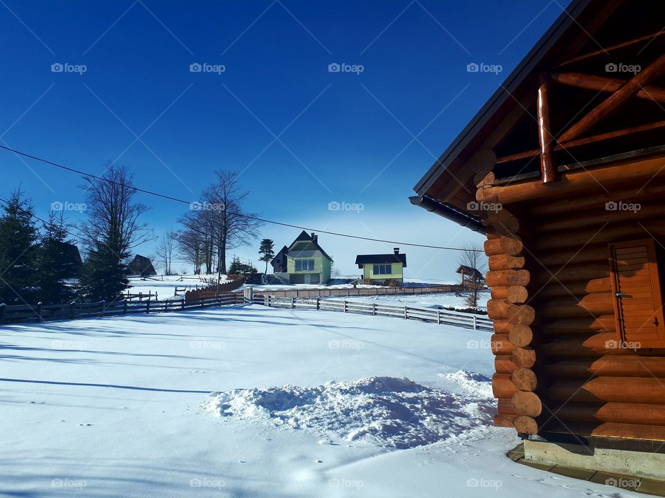 snow covered everything around the cottage