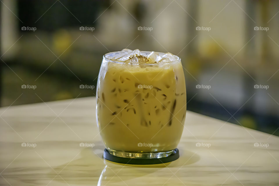 Iced coffee on the  table in the shop.