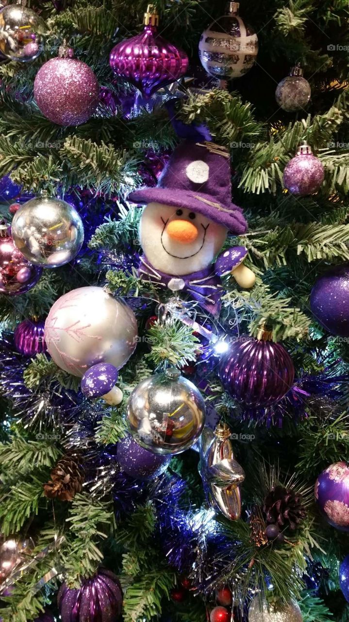 sliver and purple Christmas baubles &  decorations