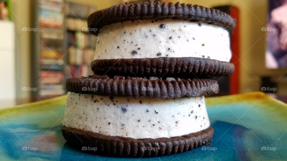 Ice cream sandwichs on table