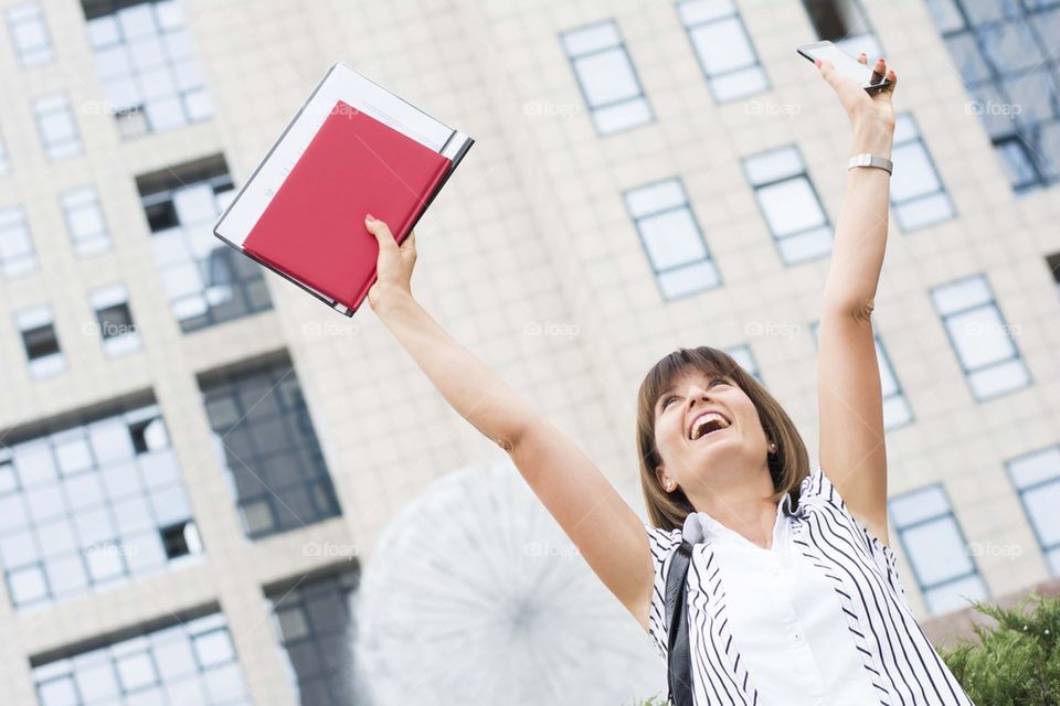  young woman happy about success