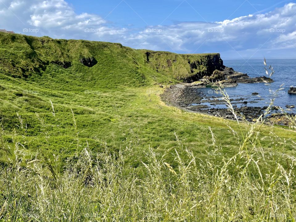 Lush Greens Of The Antrim Coast On A Perfect Day In Northern Ireland.