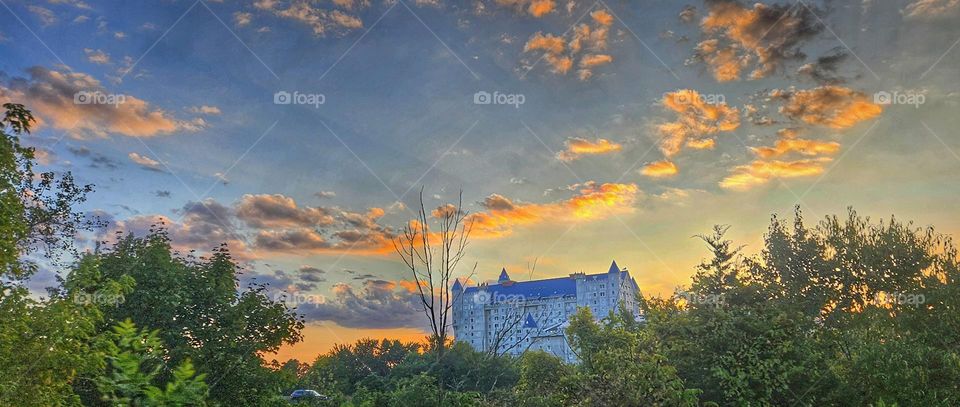 Grandville castle at sunset