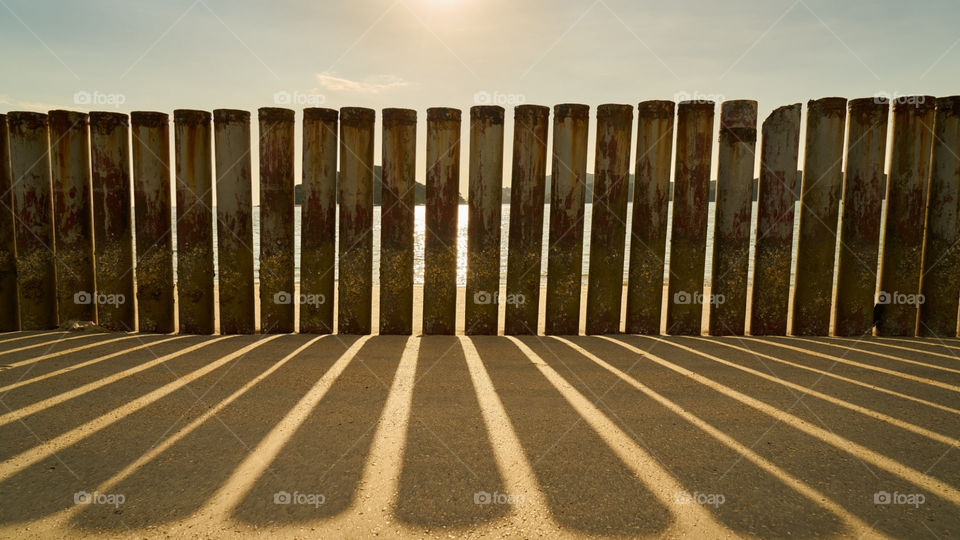 Sunlight falling on a fence