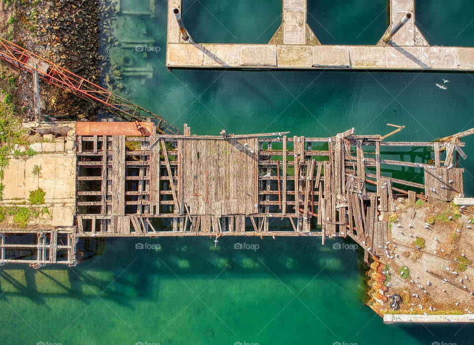 Aerial photo of a dilapidated jetty