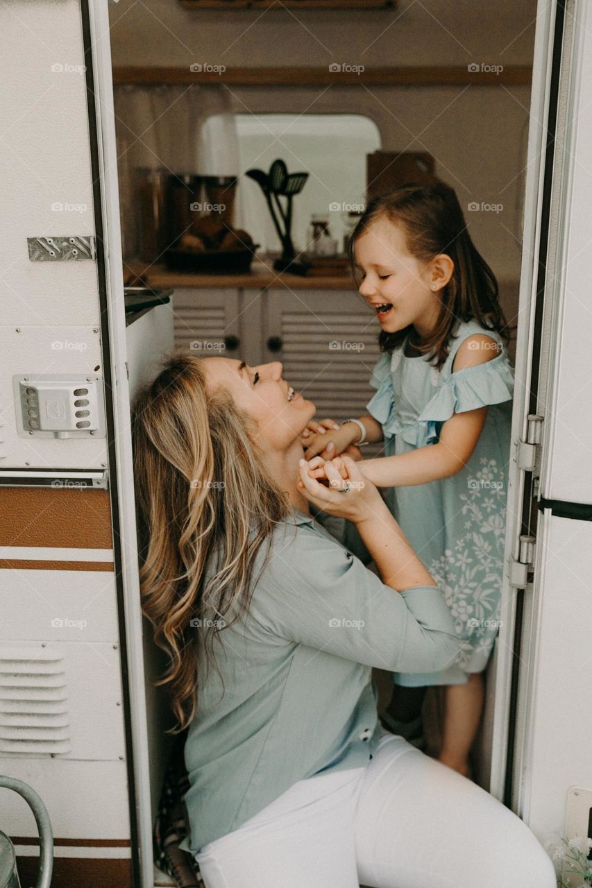 Happy mom and daughter