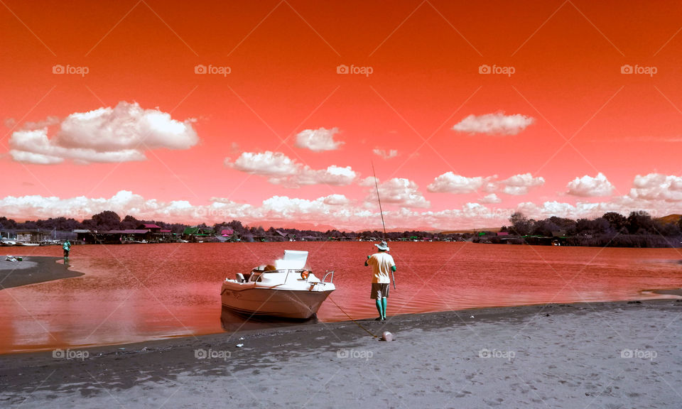 fishing. man, boat and river