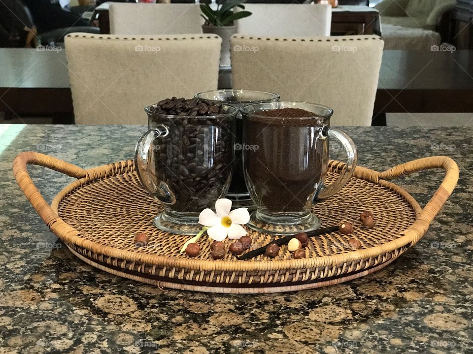 Coffee beans on tray