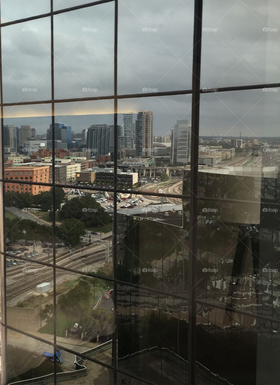 City from a window view 