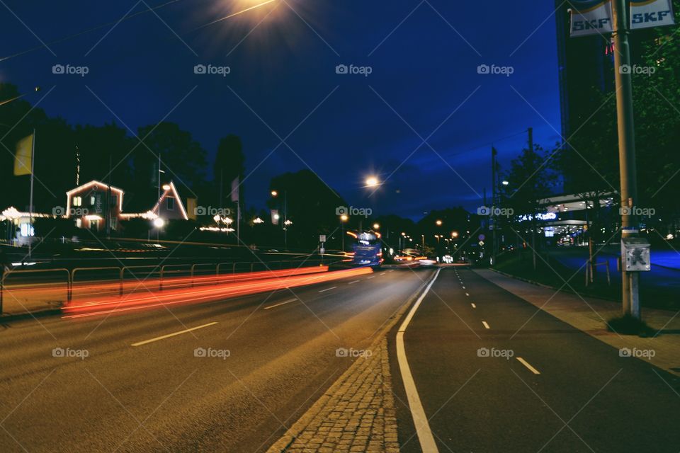 Light trail from a car in the city