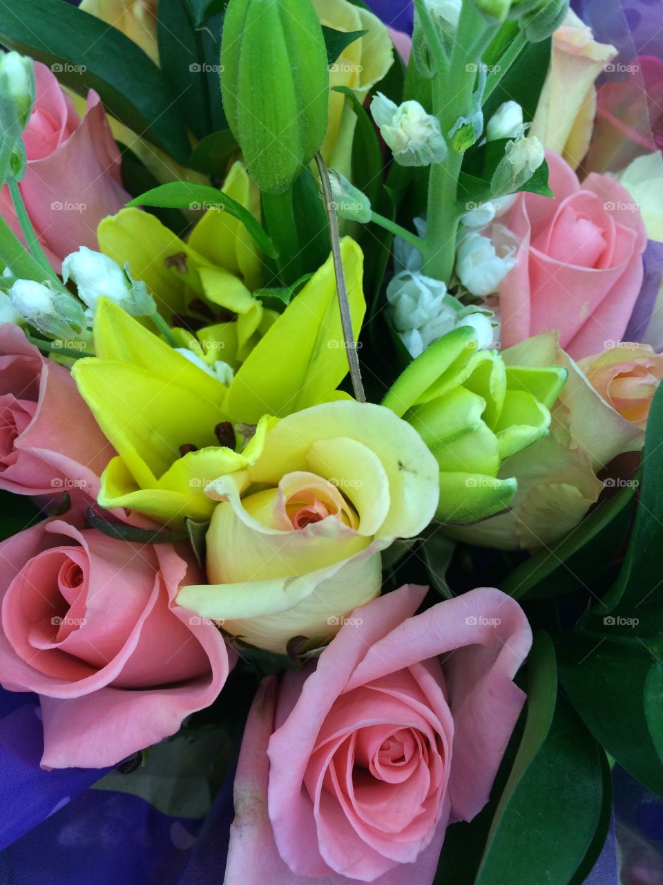 High angle view of rose bouquet