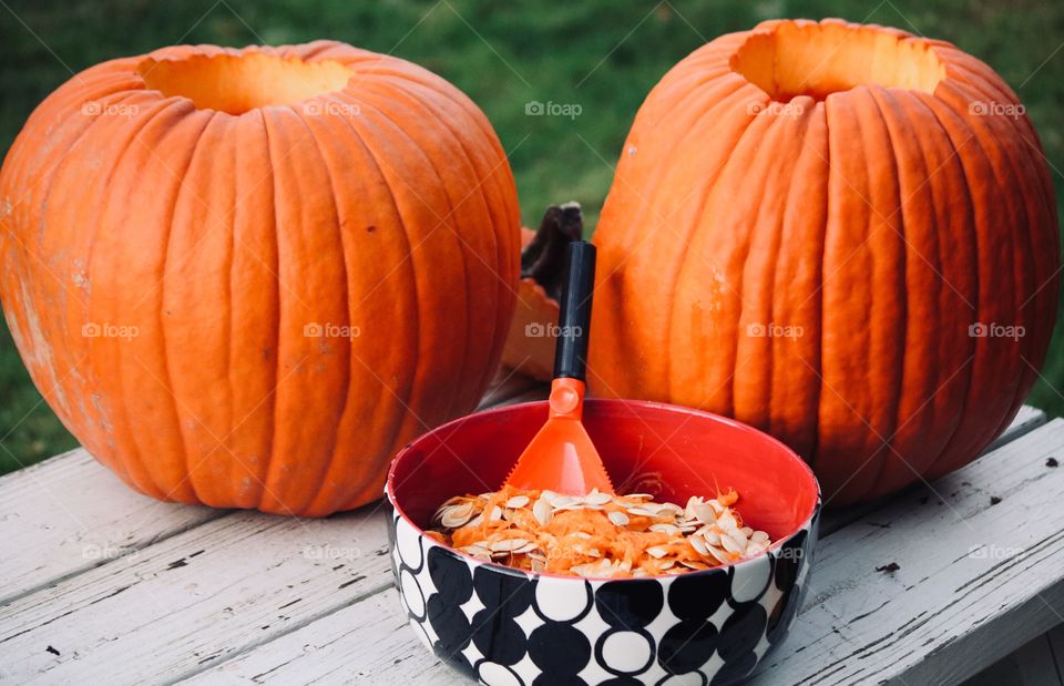 Prepping to carve pumpkins 