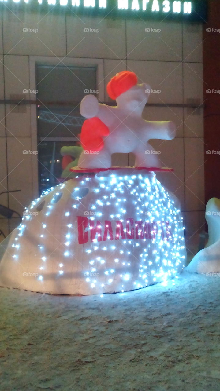 Christmas bear:). Decoration near shopping centre in Samara, Russia.