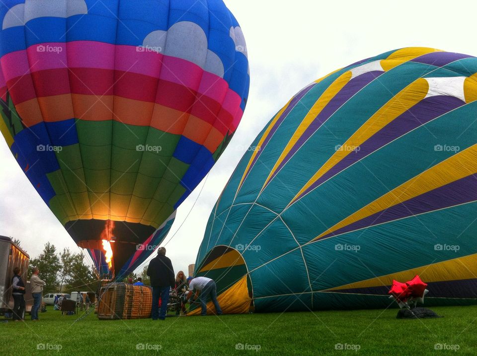 Balloon festival. Inflating hotairballoons