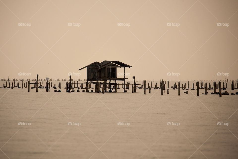 Stilt houses on sea