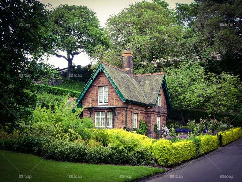 Home sweet home. Cottage in the Princes Street Gardens in Edinburgh, Scotland