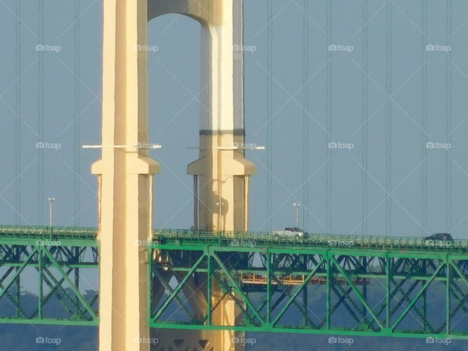 mackinac bridge in Michigan partially painted