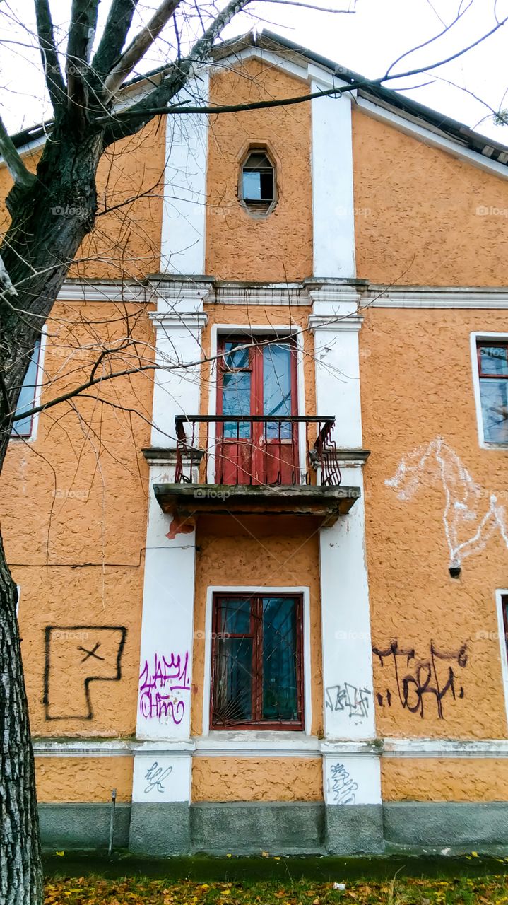 old architecture residential building in Kiev, autumn 2016