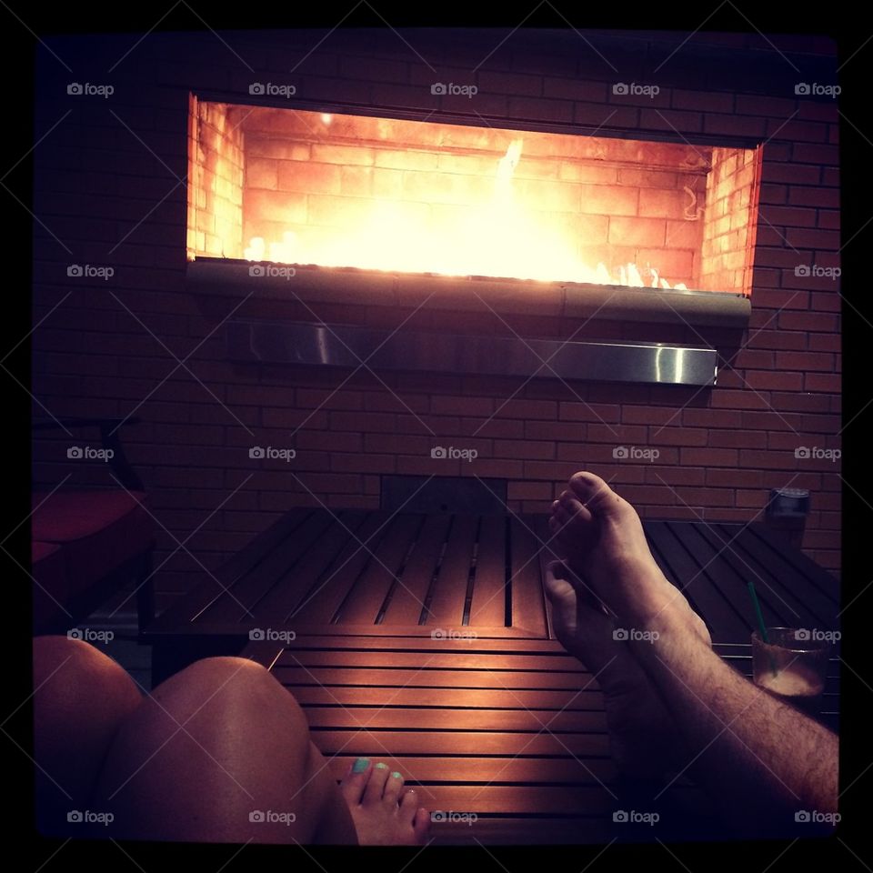 Relaxing by the fire