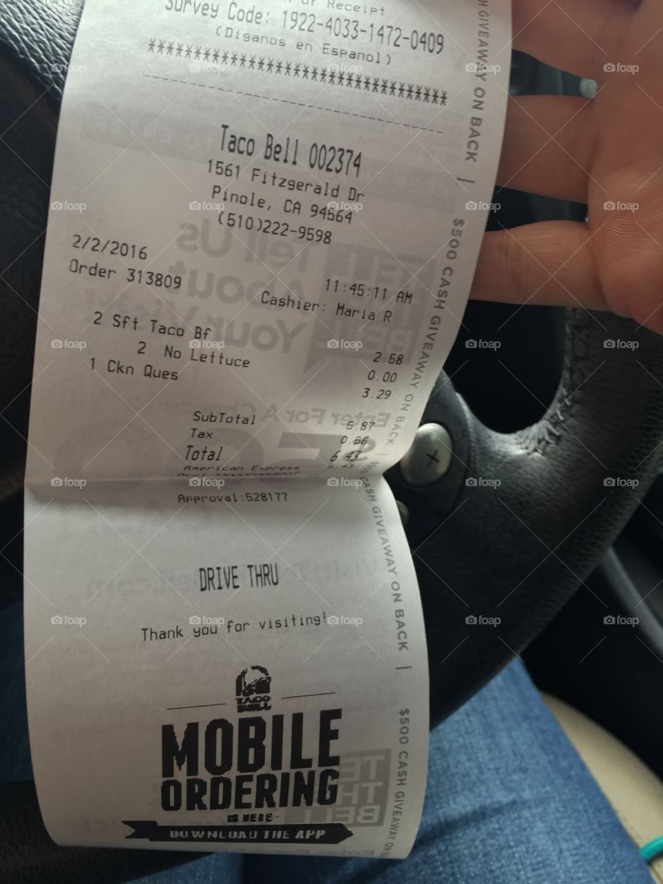 Taco Bell receipt