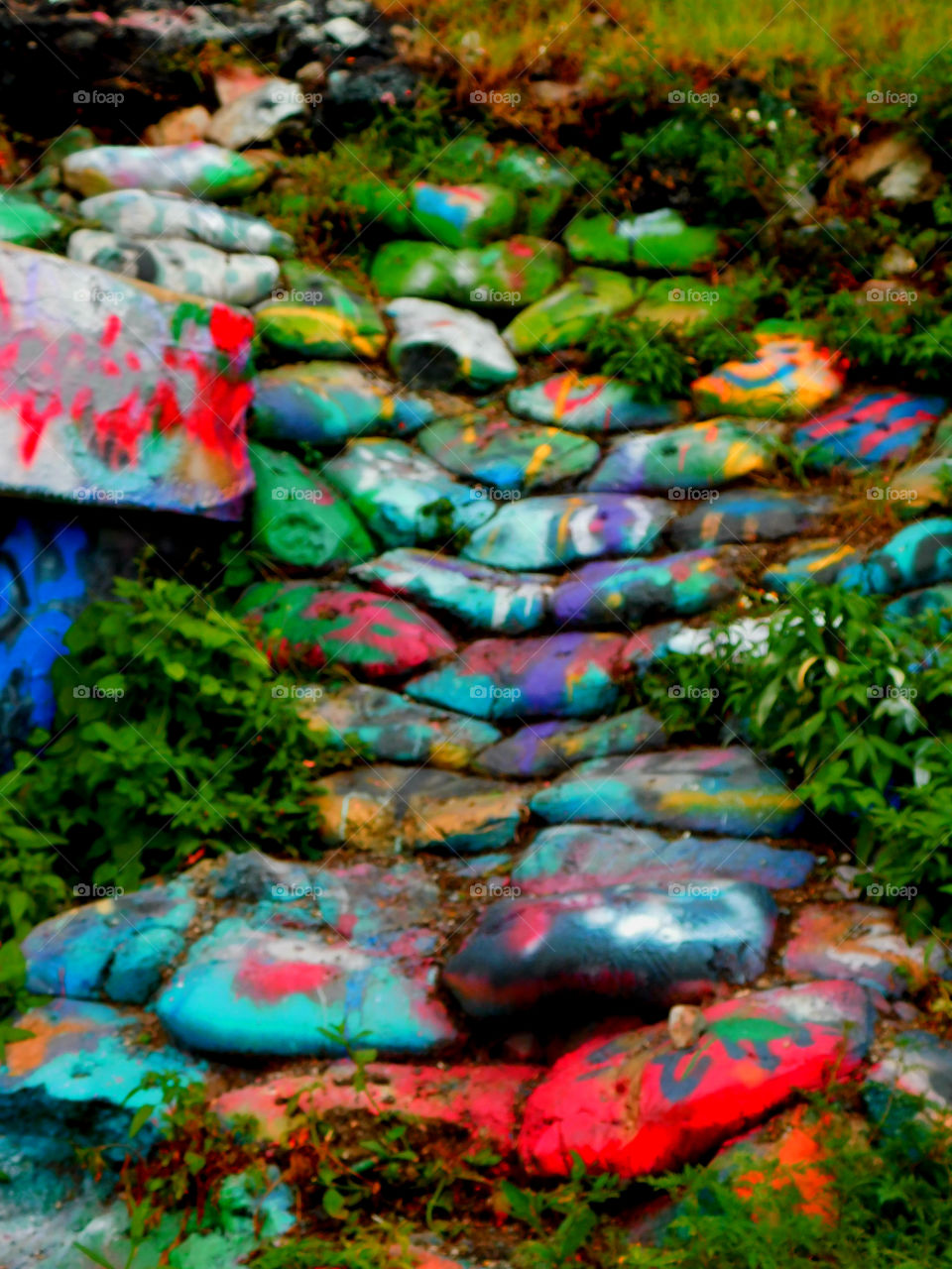 Multicolored stones in park