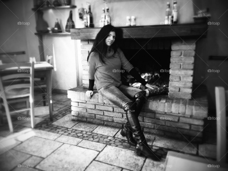 At the fire place (black and white )
