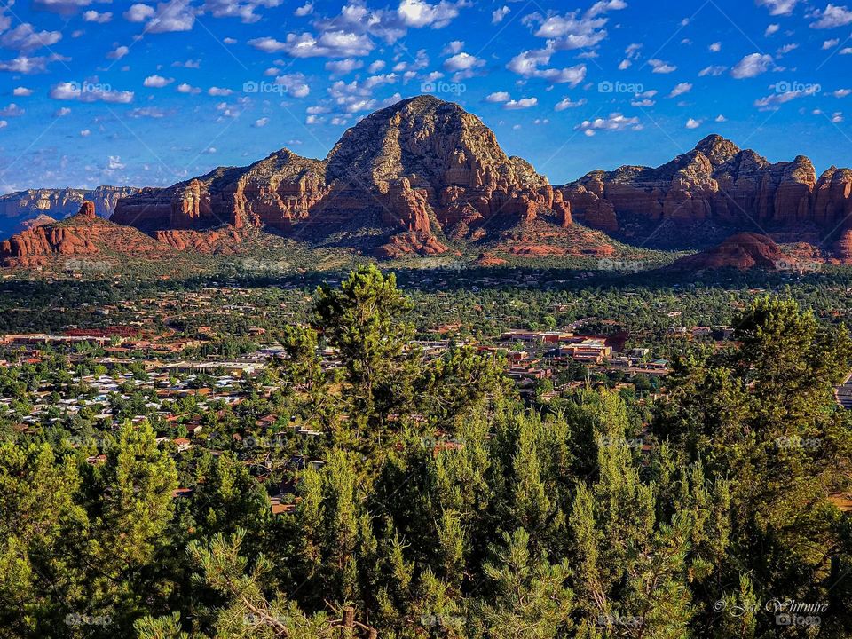 Thunder Mountain rises high above Sedona Arizona on a summer morning