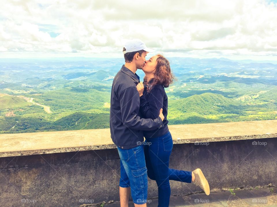 Young couple kissing at outdoors