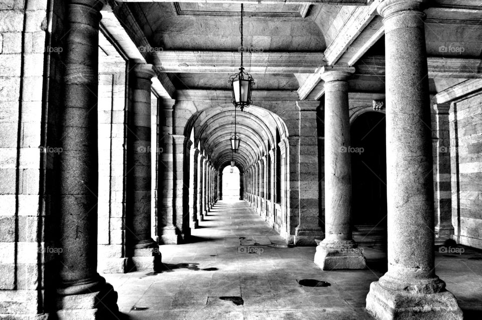 Arcade at Pazo de Raxoi. Pazo de Raxoi, Santiago de Compostela, Spain