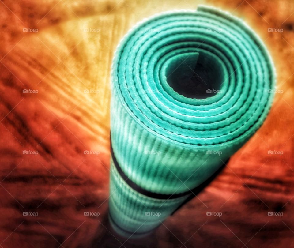 Upright superhero yoga mat spiraling upward