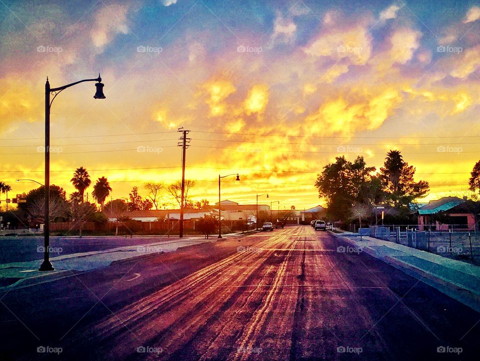 Street reflecting Sunset