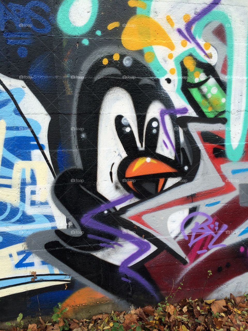 Penguin street art graffiti 