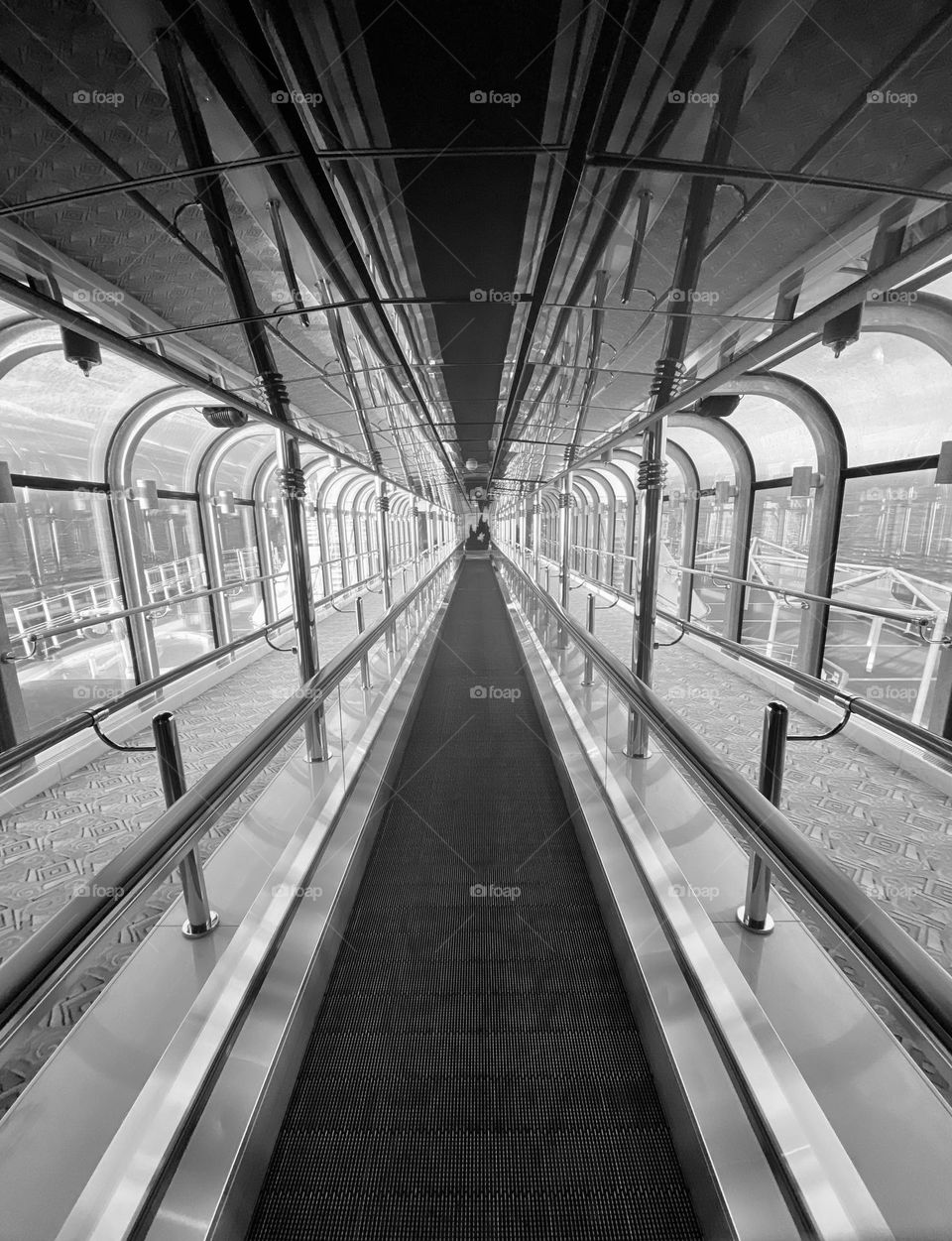 A moving walkway in a cruise ship