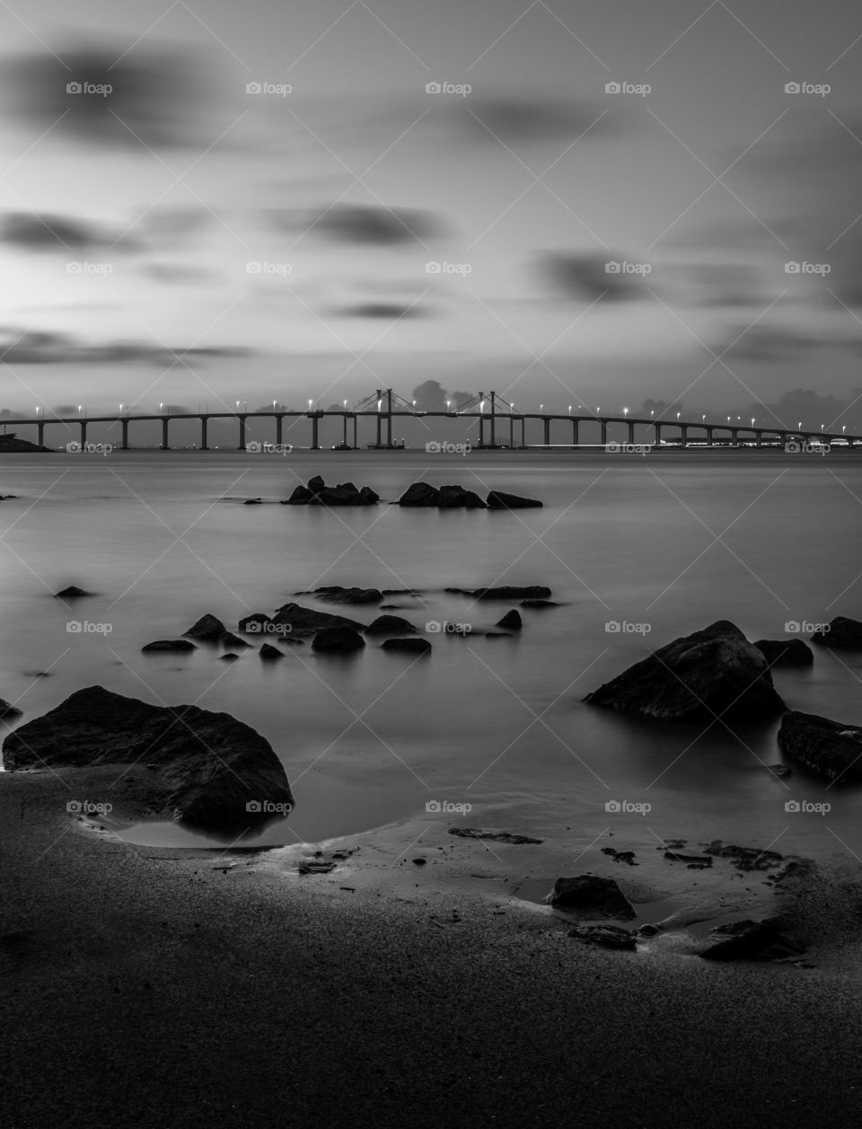 LongExposure view of a Suspension Bridge at Dawn.
